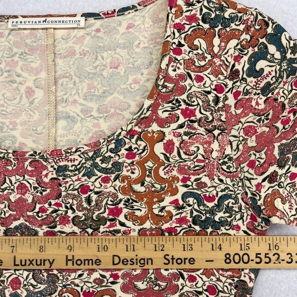 PERUVIAN CONNECTION Dress XS Spice Route Filigree Scroll Stretch Cotton Pink - Picture 11 of 13